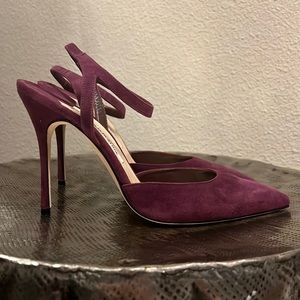 NEW Manolo Blahnik maroon suede pointy toe pump 39 cranberry minis